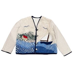 Artisan Nautical Lighthouse Textured Cropped Jacket Coastal Statement Artsy M/L